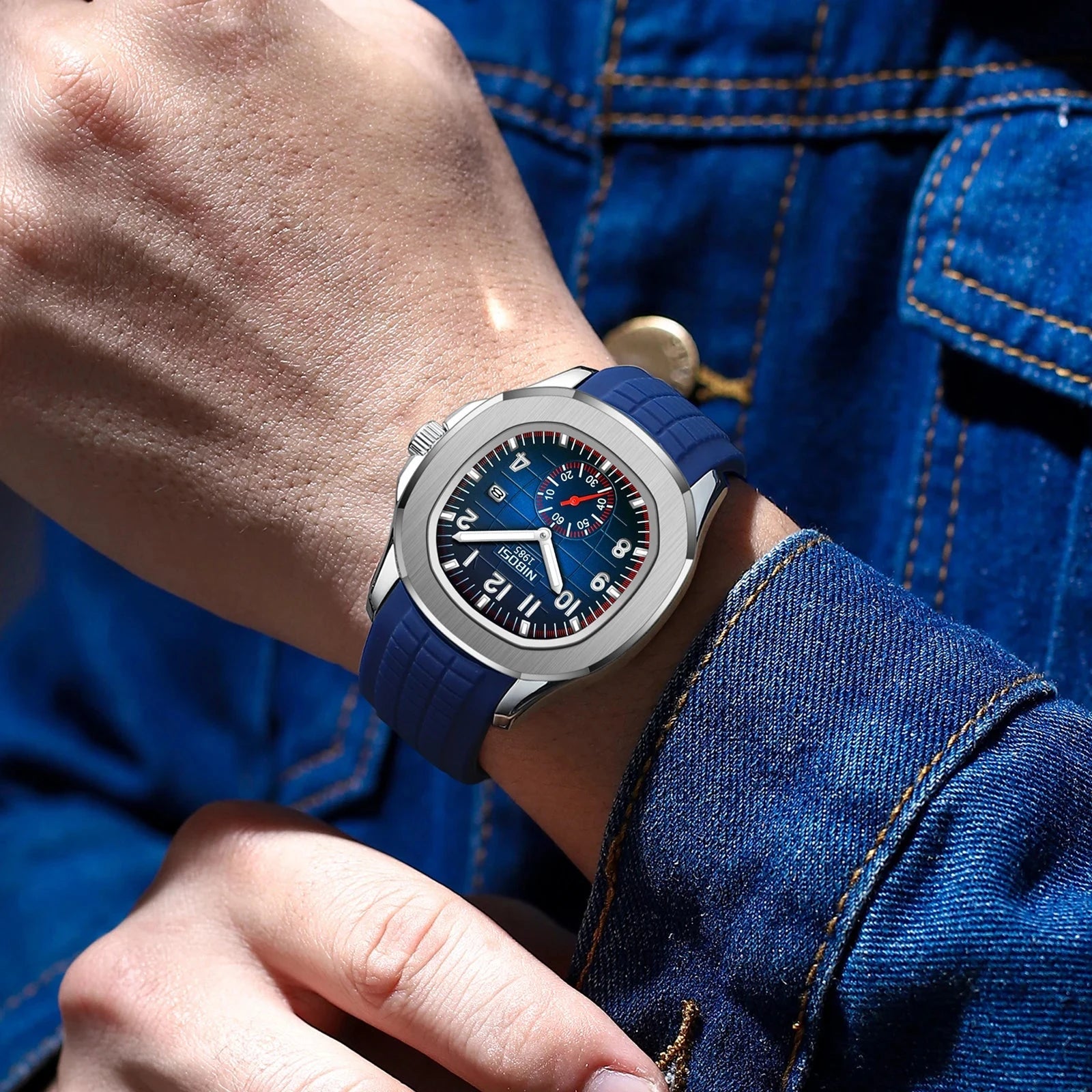 NIBOSI Sport Mens Watches Top Brand Luxury Auto Date Watch Men Waterproof Luminous AQUANAUT Quartz Watches for Men Reloj Hombre Blue Wolf Store